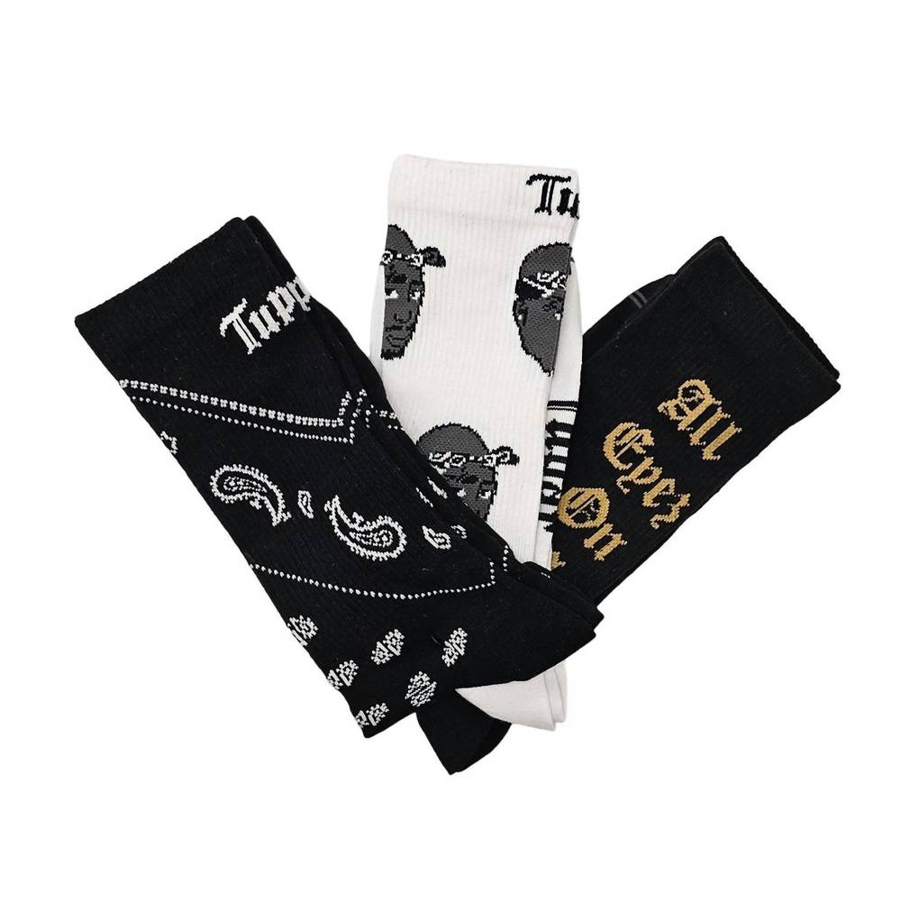 NEW PERRI’S SOCKS men's tupac black bandana socks 3-pack in black